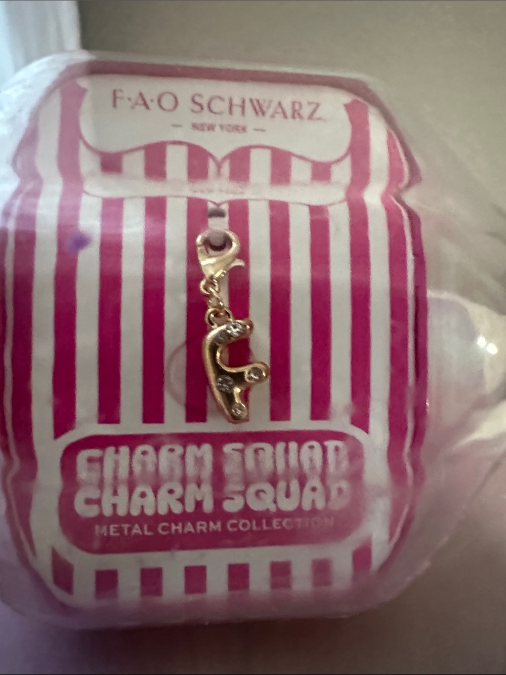 FAO Schwarz Gold-Tone  F Charm with Crystal Accents NWT